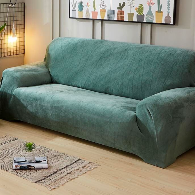 Green velvet couch cover